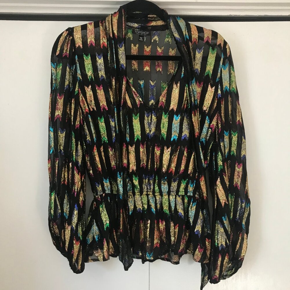 Topshop Rainbow Bow Lurex Blouse - image 2